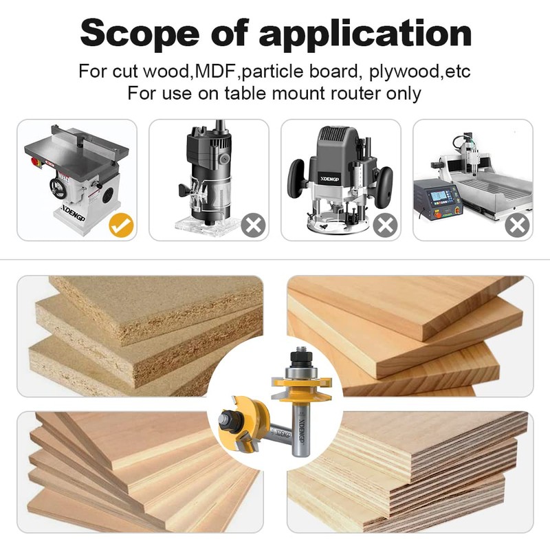 XDENGP 2PCS Bevel Style Rail and Stile Router Bits Set