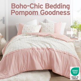 Intelligent Design Twin Duvet Cover Twin Bedding Sets for Girls & Boys Clipped Jacquard Pompom Boho Duvet Cover Set Kids, Microfiber Twin Size Duvet Cover Set, Shay, Twin/Twin XL, Pink 2 Piece