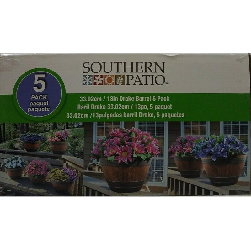 Southern Patio 13″ Woodford Barrel Planter 5-Pack, Darkened Oak