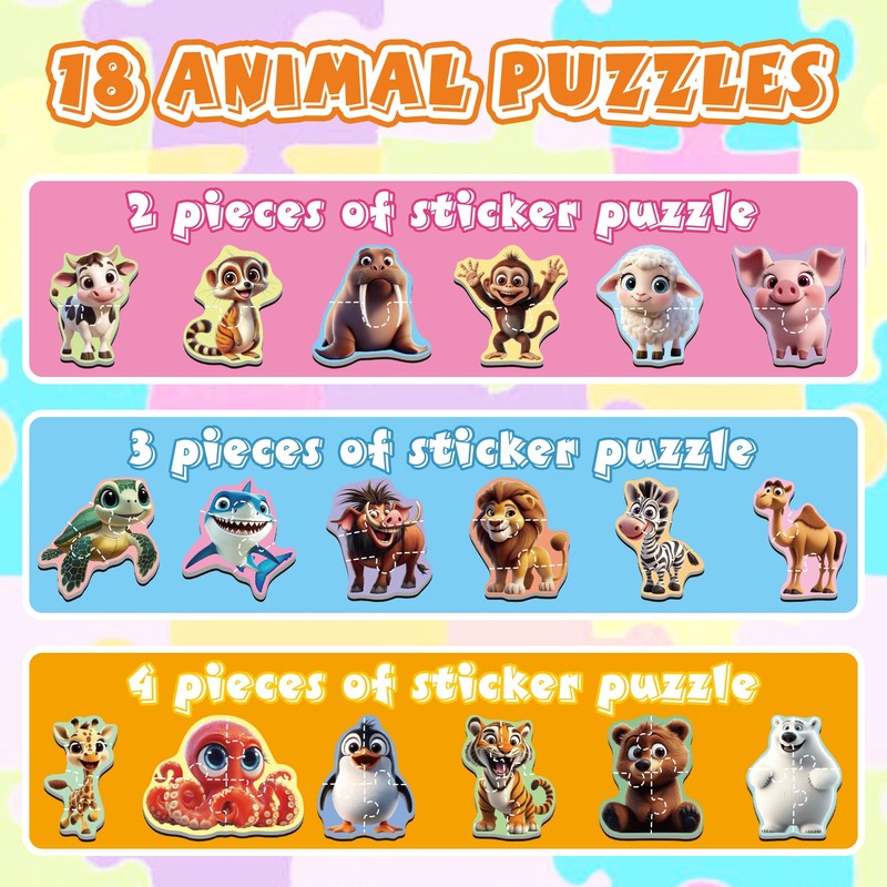 18 PCS Animal Puzzles for Toddlers 2-4, 3 Levels Step-by-Step