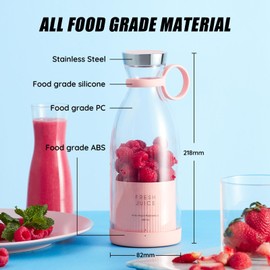 Mini Portable Blender, Cordless, Food Grade Material, 12fl oz, Magnetic Charging, Waterproof, Fresh & Light, Personal Blender for Shakes & Smoothies (Clear/Pink)