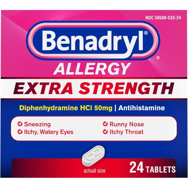 Benadryl Extra Strength Antihistamine Allergy Relief 24 Count (Pack of