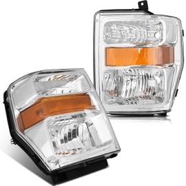 ECCPP Headlights for 2008 2009 2010 for Ford for F-250 F-350 F-450 F-550 Super Duty Pair Headlight Assembly Chrome Housing Amber Reflector 7C3Z-13008BA