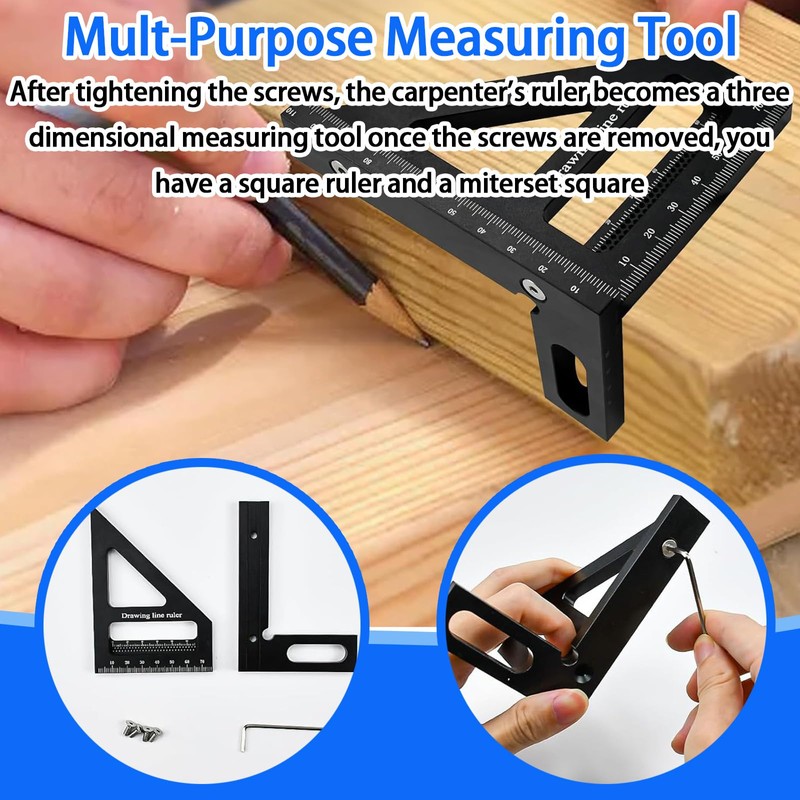 3D Woodworking Square Protractor, Set Square Carpentry, Multi-Angle Measuring Tool