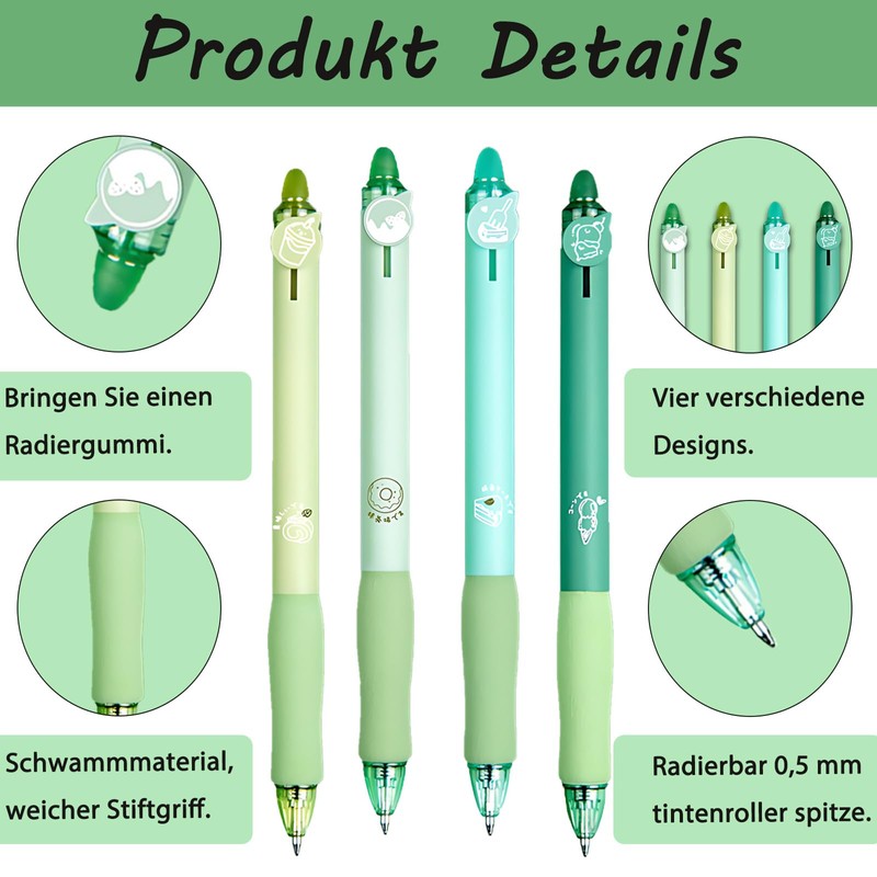 Erasable Ballpoint Pen Set, 4 Pieces Blue Ballpoint Pen Erasable