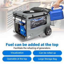 Generator Covers While Running. Generator Cover Measures 32''Lx24''Wx24''H. Double-layer Fabric. Side Access to Control Panel and Top Access to Add Fuel. Fits Most 5,000-15000 Watt Generators, Grey.