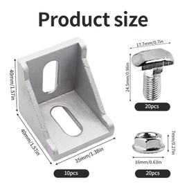 10 Stück Aluprofil Winkel 40x40mm, Aluprofil Befestigungsmaterial Winkel Befestigung Wandhalter 90 Grad mit Schrauben Eckwinkel Eckverbinder Alu Winkel für Strebenprofil