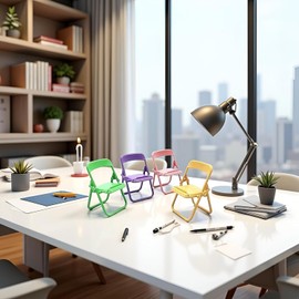 4Pcs Foldable Mini Chairs - Cute Tiny Folding Phone Holders, 1:6 Scale Miniature Furniture, Cell Phone Stands