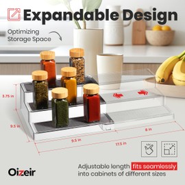 Oizeir Expandable Spice Organizer Rack (2-PACK) - 3-Tier - Clear Adjustable Tiered Shelf Spices Organization for Kitchen Cabinet and Pantry Storage