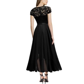 Miusol Women's V Neck Elegant Lace Ruffle Bridesmaid Maxi Dress (Medium, C-Black)