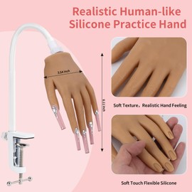 Silicone Practice Hand for Acrylic Nails - Soft Touch Liquid Silicone - Flexible Realistic Nail Mannequin Hand Practice for Training