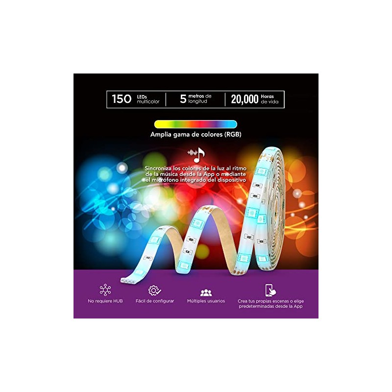 Lloyd's LC-1326 Tira LED Inteligente 5M, RGB Multicolor, Compatible con