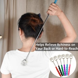 Ezranova Back Scratcher,Extendable Telescopic Back Scratcher with Soft Rubber Grip Stainless Steel Back Scratchers Massager Tool for Body Massage 3 Pack (Red, Black, Purple)