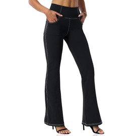 VOOVEEYA Women's Bootcut Yoga Pants, Wide Leg Leggings Flare High Waist with Pockets Petite/Regular/Tall（Black M）