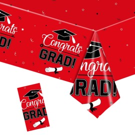 Graduation Tablecloth Red for 2024 Graduation Party Decorations Supplies,Graduation Table Decorations,137*274cm Plastic Congrats Grad Table Cloth Table Cover for College High School Class of 2024