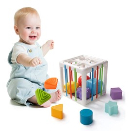 CONTAERAS Juguetes Sensoriales con Clasificación de Formas, Juguetes Montessori con Bandas Elásticas, Juguetes de Cubo para Bebes para Juegos Didacticos para Niños, para el Crecimiento Neonatal