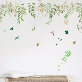 Chirstseason Plant Birds Wallpaper Sticker Decor Living Room Kitchen Entrance Hallway Bedroom Store Decor Removable Stylish Design Wall Sticker Green