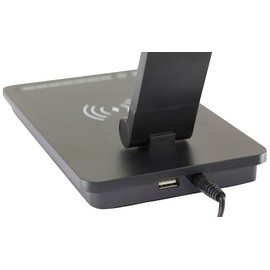KHG LED Desk Lamp in Black Metal, Dimmable with Sliding Dimmer, Wireless Charging Function via Qi Charger, USB Connection, Colour Changing CCT (White Spectrum) 3,000-5,000K, 520lm Light Output