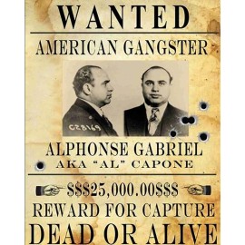 Set of 4 Gangsters Wanted Posters Dillinger Capone Bonne Clyde Lucky Luciano
