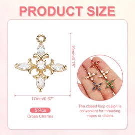 PATIKIL 5 Pcs Mini Rhinestone Charms, Crystal Pendant Charms Cross Snowflake Copper Zirconia Diamond Gemstone for Jewelry Making Necklace Bracelet Earring DIY Beads, White