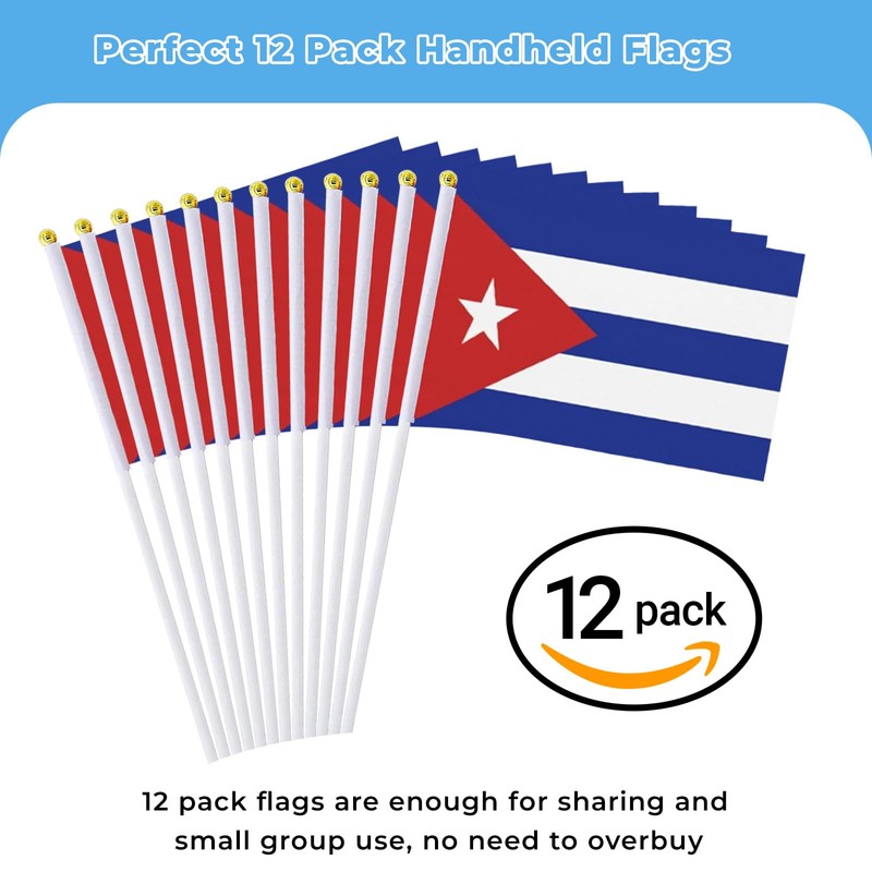 12 Pack Cuban Flags on Stick, 5.5 x 8.2 Inch