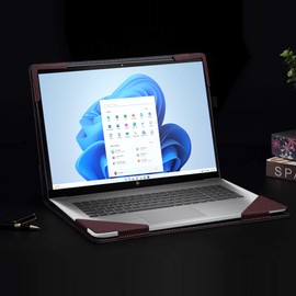 VEVOOD Laptop Cover for HP 17s / 17-cp / 17z / Envy 17-cr / 17t / 17-ch / 17.3" - All-Inclusive Drop-Proof Case with PU Leather Inner Pocket (17.3" Wine Red)