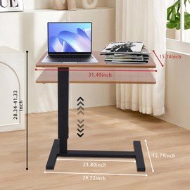 Jphome Computer Table for Couch, Adjustable Overbed Bedside Table with Swivel Hidden Wheels, Pneumatic Sliding Desk Mobile Desk Workstation for Home and Hospital (Ancient Oak)
