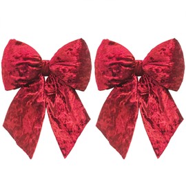 KI Store Burgundy Large Plush Velvet Bows Set of 2 30cm Christmas Bow Tree Topper for Christmas Tree Decoration Door Window Decor
