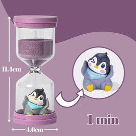 1 Minute Sand Timer,Plastic Hourglass Timer in Macaron Purple with Penguin Pattern,Hour Glass with Sand,Sand Timer for Students,Games,Classroom,Kitchen,Office,Desk Decor