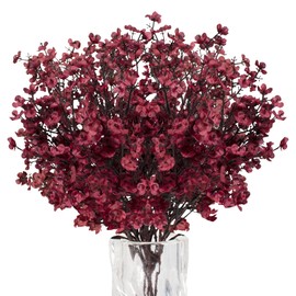 U/D Babys Breath Artificial Flowers 8 Bundle Real Touch Fake Gypsophila Plastic Silk Flowers for Home DIY Garden Decor Wedding Party (Burgundy)
