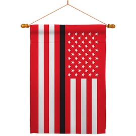 US Thin Black Line House Flag - Dowel Set First Responders Firefighter Fireman Fire Department Rescue Red Hero Support - Decoration Banner Small Garden Yard Gift Double-Sided Made in USA 28 X 40