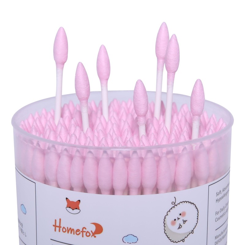 HOMEFOX Black Cotton Swabs Spiral Pointed - 200 Count Organic