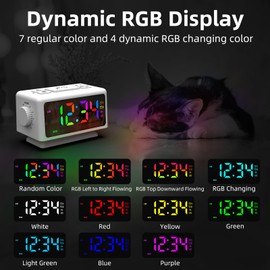 ThreeH Radio Alarm Clock RGB Color Time Display 12 Dimmer Loud Alarm FM Radio Alarm Clock for Senior Kids 12/24 H Dual USB Charging Ports White
