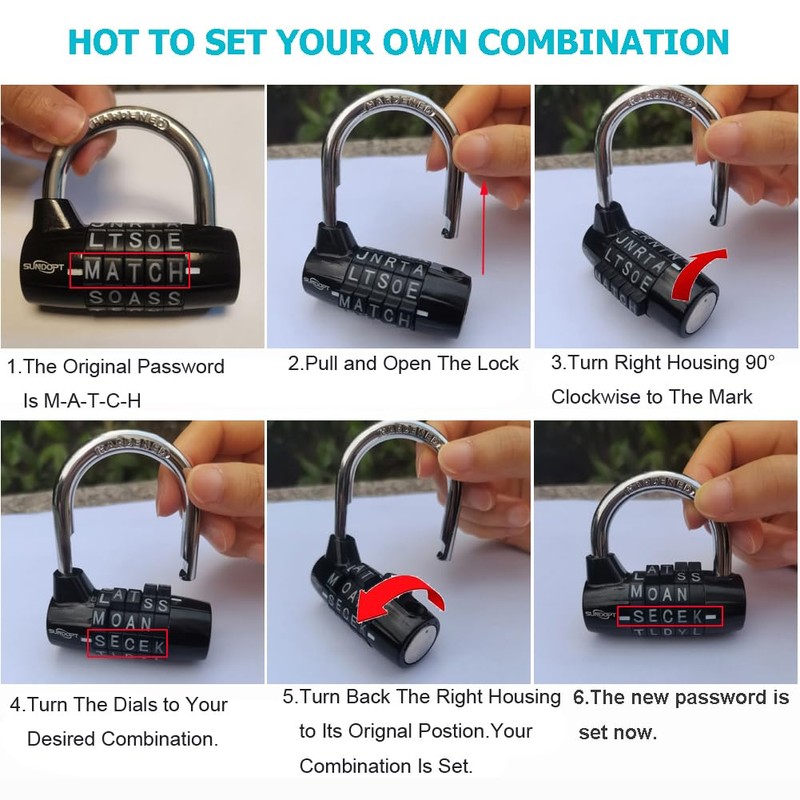 Black Gym Lock - 5 Letter Word & 5 Digit