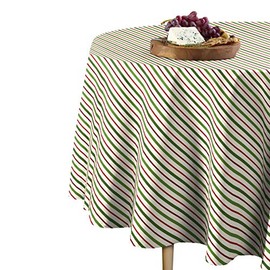 Fabric Textile Products Round Tablecloth, 100% Milliken Polyester, Machine Washable, 84" Round, Christmas Red & Green Diagonal Stripe