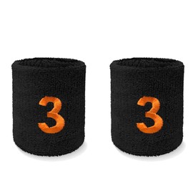 Couver Women Black Number 3 Sports/Athletic Terry Cloth Sweat Wristband, 1 Pair