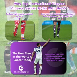 GRASSENGINE Pre-Cut Grip Soccer Socks with 3 Holes - Anti-Cramp Breathable Non Slip Black Knee High Socks for Men,1 Pairs