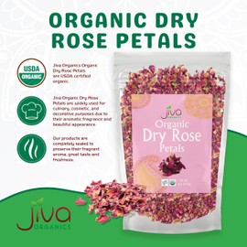 Jiva USDA Organic Dried Red Rose Petals 6 Oz (170g) Large Bag - Food Grade, Edible Flowers - Use in Tea, Baking, Making Rose Water, Crafting, Wedding Confetti