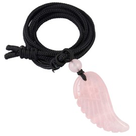 KYEYGWO KYGO Unisex Angel Wings Healing Reiki Crystal Stone Pendant Necklace for Protection with Adjustable Cord 26 Inches, Rose Quartz, Crystal