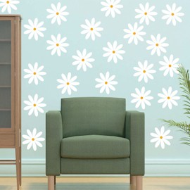 6 Sheets Daisy Wall Decals, Daisy Wall Stickers Cute Daisy Wall Decals Peel and Stick Floral Wall Stickers Decals for Wall Decor Nursery Bedroom Room Home