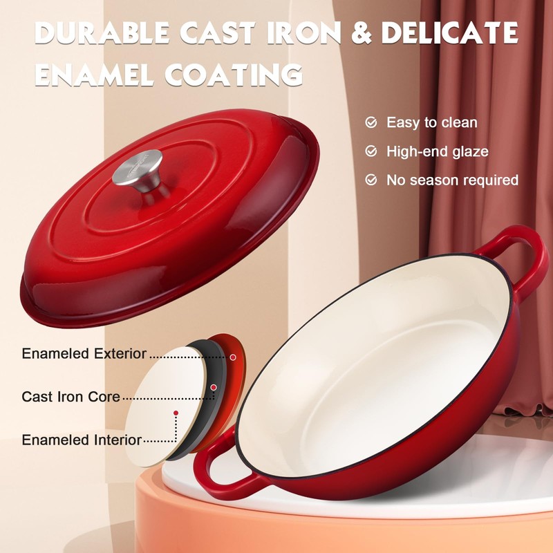 Overmont Enameled Cast Iron Dutch Oven - 3.8 Quart Dutch