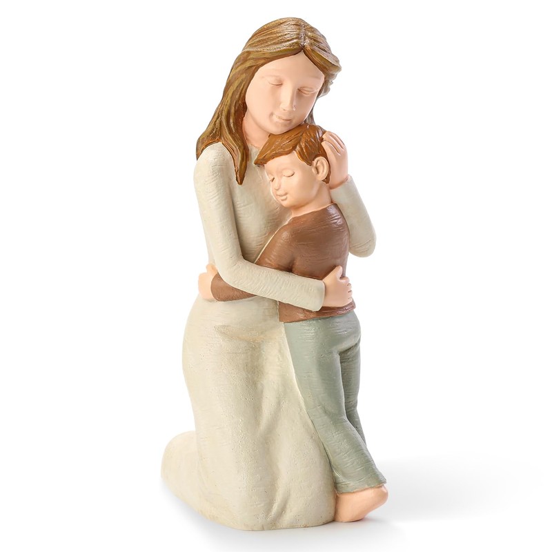 Carracci Mother and Son Figurines, Sculpted Hand-Painted Mom and Son