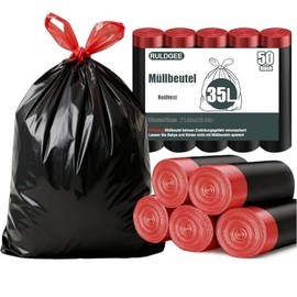 Black Bin Liners 35 L with Drawstring Pack of 50 Tear-Resistant Bin Bags Opaque Bin Bags