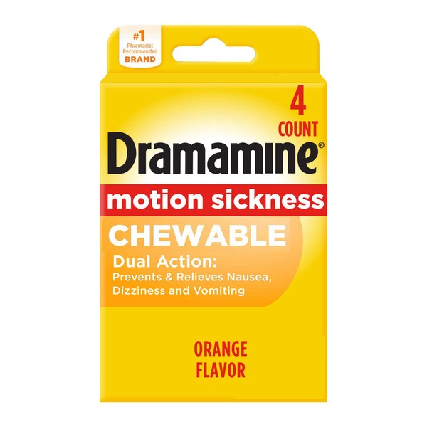 Dramamine Chewable, Motion Sickness Relief, Orange Flavor, 4 Count