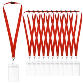 12-Pack Red Safety Breakaway Lanyards with Waterproof Badge Holders, Metal Hook, Polyester Neck Straps for ID Cards, Events, Office, and Schools