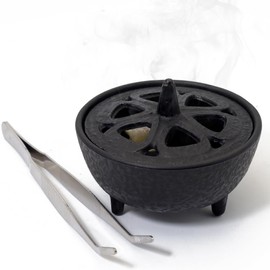 BEYLAB cast Iron Incense Burner Lotus Flower Multifunctional Aromatherapy for Incense Resins, Cones or Sticks and Wax Melts Log Burner Traditional Oriental Zen Home Decor (Small)