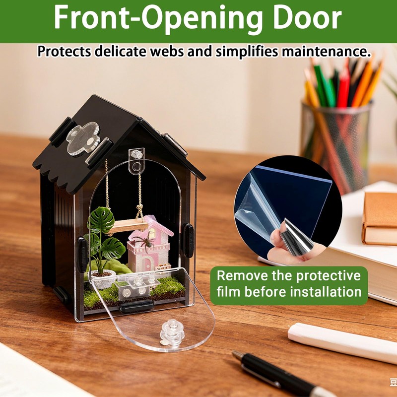 Jumping Spider Enclosure Kit, 3.15x3.15x5.6 Inch Acrylic Terrarium with Magnetic