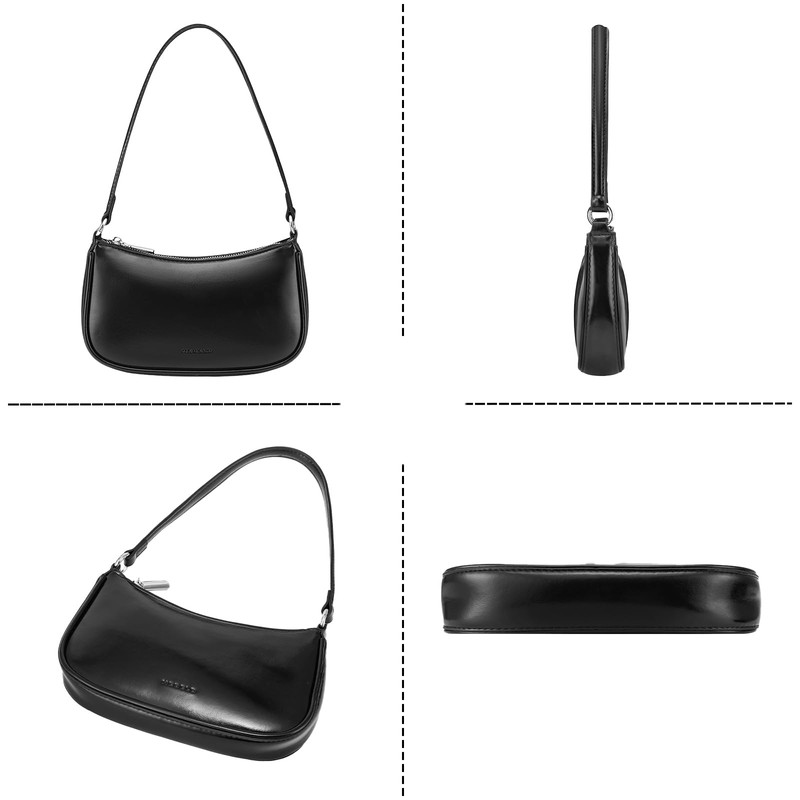 HEBELD Classic Black Shoulder Bag, Faux Leather, Removable Chain Strap,