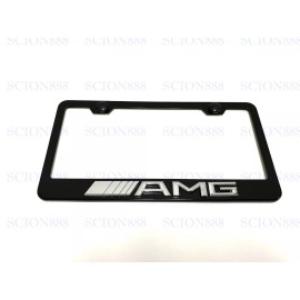 License Plate Frame 1pc 3D AMGEmblem Badge BLACK Stainless Metal License Plate Frame Holder w/s.caps