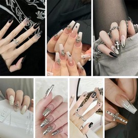 50pcs 3D Nail Charms Cross Charms Nails Metal Cross Nail Charms 3D Nail Charms Vintage Silver Punk Chrome Heart Nail Charms Nail Art Decorations